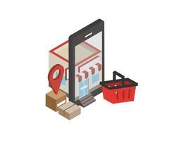 isometric discount banner template promotion for e-commerce with smartphone vector