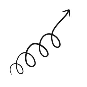Hand drawn arrow pointing upwards with a spiral tail, upward mobility and success indicator vector