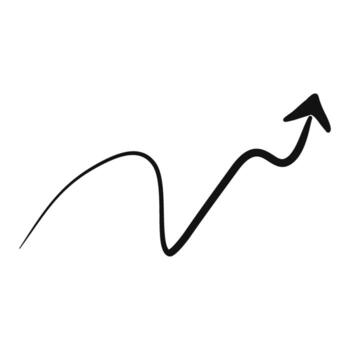 Stylized arrow pointing upwards, wavy line design symbolizing growth and positive trend indicator vector
