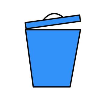 azul basura lata con tapa ligeramente abierto, limpiar mínimo diseño, residuos administración símbolo vector