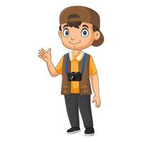 Cartoon little photographer on white background vector