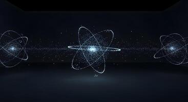 Three atomic rings are shown in a dark room photo