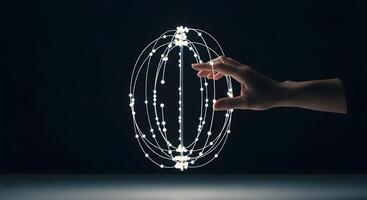A hand is holding a sphere with a line of dots photo