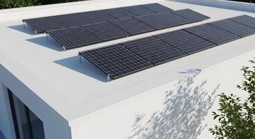 Solar panels on the roof of a modern home photo
