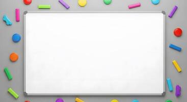 A white board surrounded by colorful pencils and erasers photo