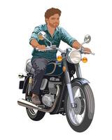 Man on a classic motorcycle vector