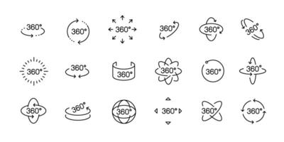 Minimalist 360-Degree Rotation Icons Set with Editable Stroke vector