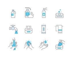 Hygiene Icons Set. Soap,Cleaning Tissues and other Hygienic Products. Washing Hand with Soap,Antiseptic Gel vector