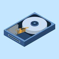 Isometric hard disk. HDD hard disk drive file hardware. Storage device. Isometric technology. vector