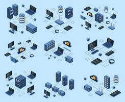 Isometric server and network illustration vector