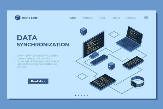 Data synchronization illustration featuring devices vector