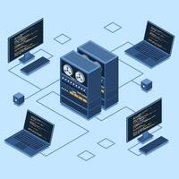 Data center with servers and computers illustration vector