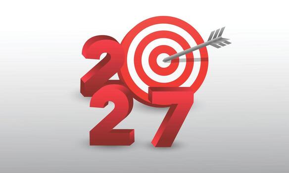 New Year 2027. 3D volumetric 2023 with a target and a dart on a blue background. vector