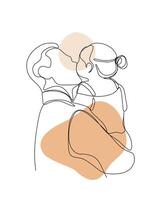The father hug the baby girl continuous line art vector