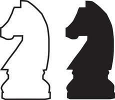 Minimalist design of Knight chess figures in flat silhouette and stroke line version vector