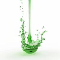 Green liquid splashing into a bowl photo