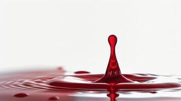 Red liquid dripping from a drop into a pool of water photo