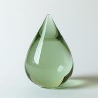 A green glass drop on a white surface photo