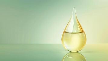 A drop of oil in a glass bottle on a table photo