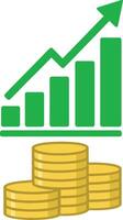 Financial Growth and Investment Illustration - Stacked Gold Coins with Upward Bar Chart, Business Success, ROI Increase, Online Marketing Trend, and Wealth Development Icon Set vector