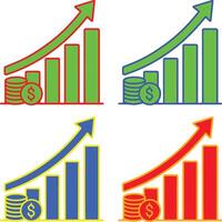 Colorful Financial Growth Icons - Money Increase Graphs, Profit Analytics Chart, Revenue Rise Symbols with Dollar Coin, Upward Arrow, Business Finance Stats, Marketing ROI Illustration vector