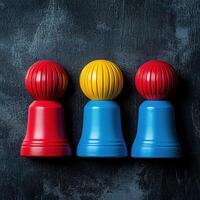 Three colorful plastic bells on a black background photo