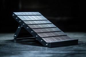A metal stand with a black background photo
