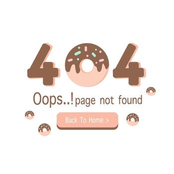 Cute Donut 404 Error Page Illustration with Funny Website Page Not Found Design in Flat Style vector