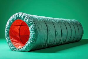 A green tube with an orange lining on a green background photo