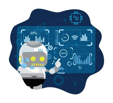 futurista robot operando digital interfaz con tecnología efectos visuales vector