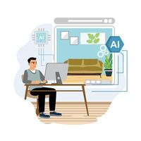 Man using AI at home office vector