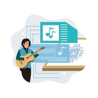guitarist with music technology illustration vector