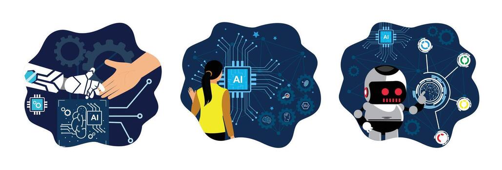 AI technology and robotic concepts illustration vector