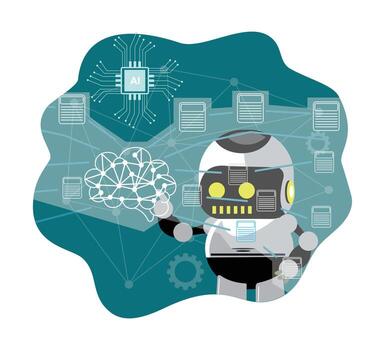 AI robot with data connections illustration vector