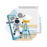 Robot with smartphone and camera illustration vector