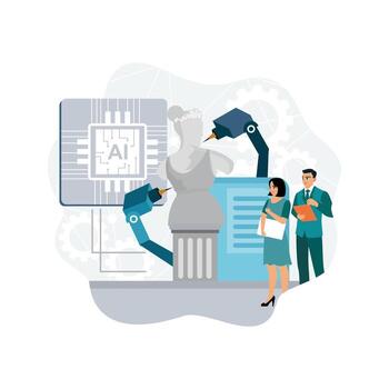 AI robots creating art vector