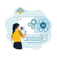 Woman analyzing artificial intelligence concepts vector