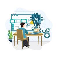 Person working with AI technology at desk vector
