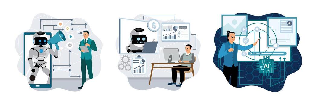 AI robots enhancing business processes vector