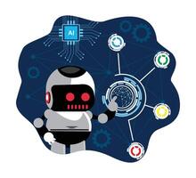 Robot with AI technology and circuits vector