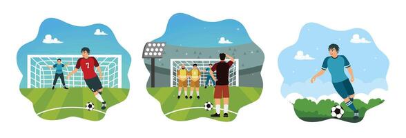 Soccer game illustrations with players and goals vector