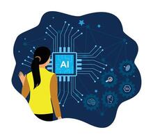 Person observing AI technology illustration vector