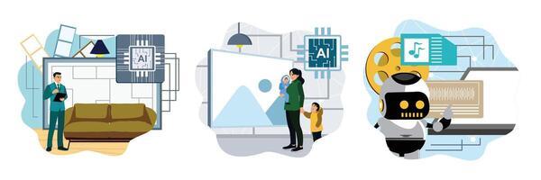 AI technology in modern home and family vector