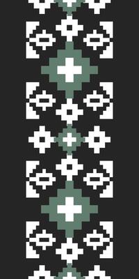 Striking Thai silk-inspired pixel art vertical pattern in black, white and sage green ideal for modern textiles, bold backgrounds and graphic designs.