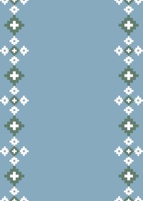 Minimalist Thai silk-inspired pixel art side border pattern in blue, white and sage green perfect for frames, invitations, and simple design layouts.
