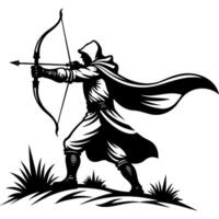 Cloaked archer aims his bow at victim vector