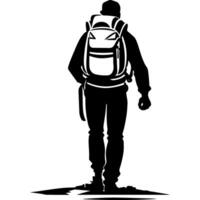 Man traveler back view with backpack vector