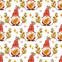 Cute gnome pattern with autumn leaves vector