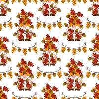 Fall gnome pattern with colorful leaves vector
