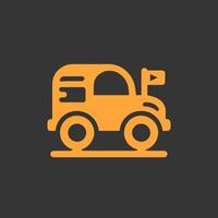 Orange cartoon style off road vehicle with flag on dark background vector